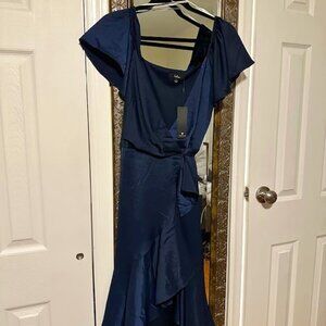 Lulus Serene Sight Navy Blue Midi Wrap Dress